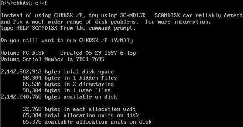 Bytes user. Chkdsk при загрузке. Скандиск. Microsoft scandisk. Total allocation Units on Disk.